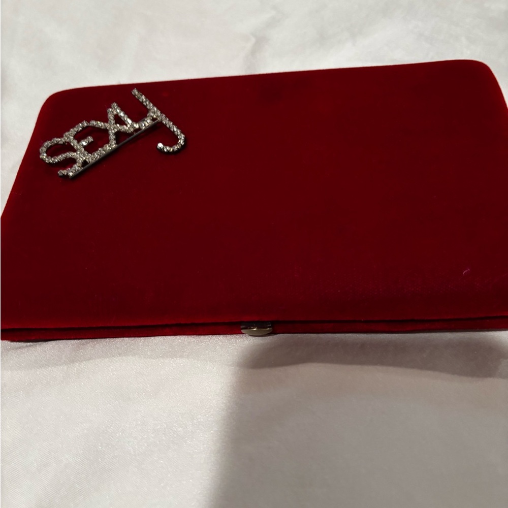 Red Clutch with Rhinestone Accent - Picture 3 of 10